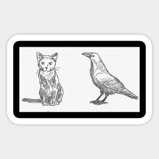 Cat and Crow Sticker